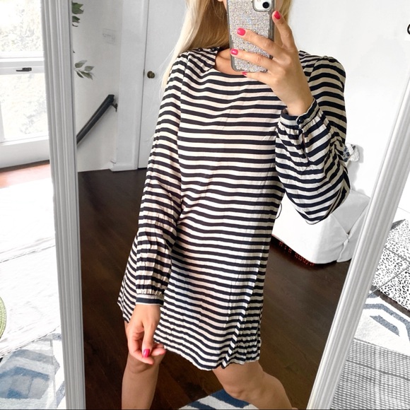☑️ BE BEAU BLACK TAN STRIPE LONG SLEEVE LOOSE DRESS! - Picture 2 of 9